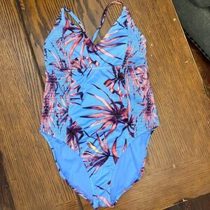 Jessica Simpson Swimwear Bathing Suit One Piece Lilac Floral Tropical Print XL